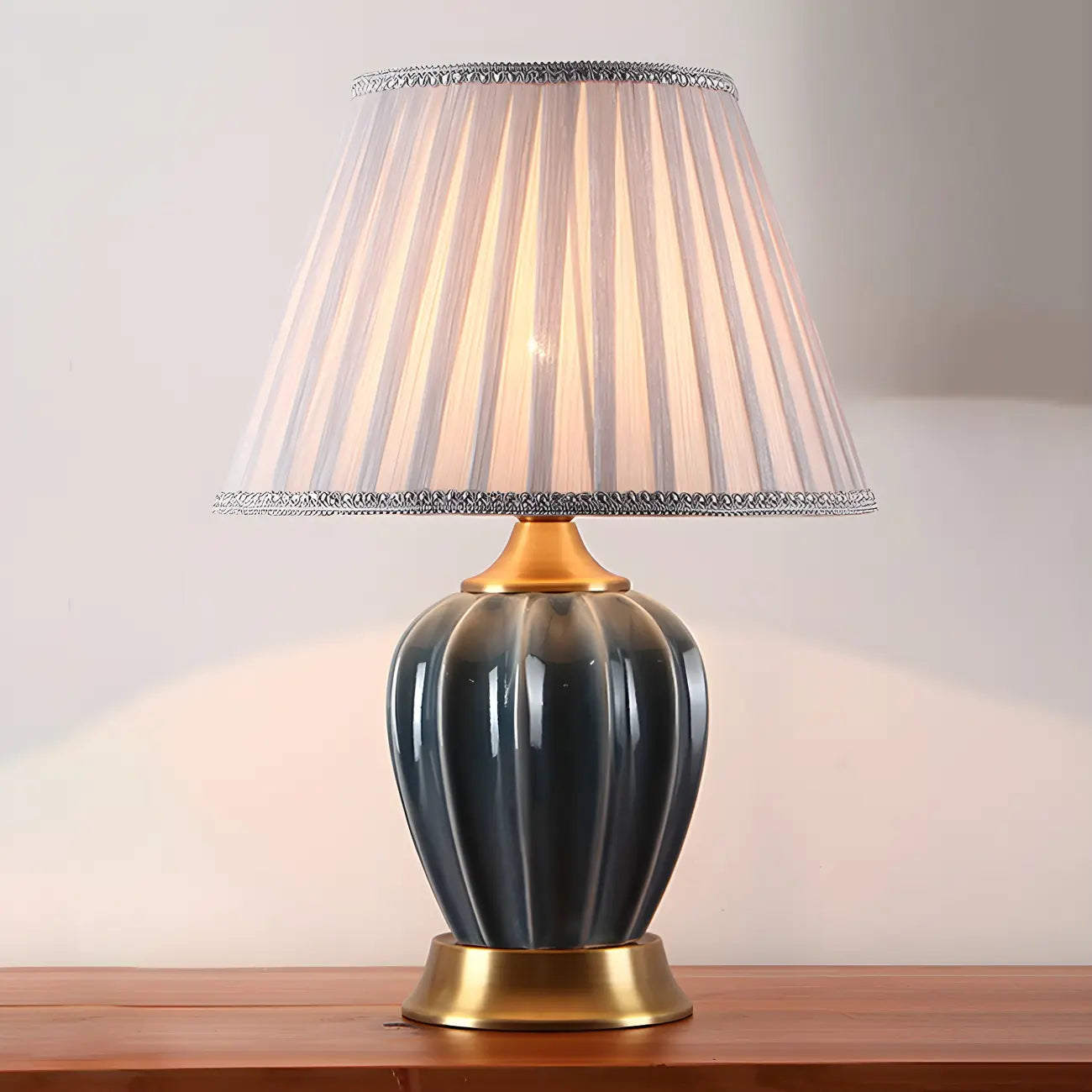 Elegant Barrel Fabric Shade Ceramic Table Lamp for Bedroom