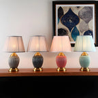 Elegant Barrel Fabric Shade Ceramic Table Lamp for Bedroom