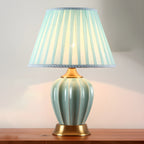 Elegant Barrel Fabric Shade Ceramic Table Lamp for Bedroom