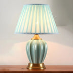 Elegant Barrel Fabric Shade Ceramic Table Lamp for Bedroom