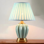 Elegant Barrel Fabric Shade Ceramic Table Lamp for Bedroom