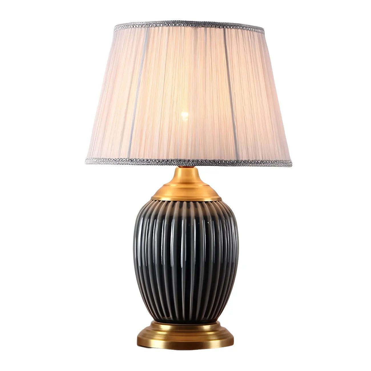 Elegant Barrel Fabric Shade Ceramic Table Lamp for Bedroom
