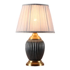 Elegant Barrel Fabric Shade Ceramic Table Lamp for Bedroom