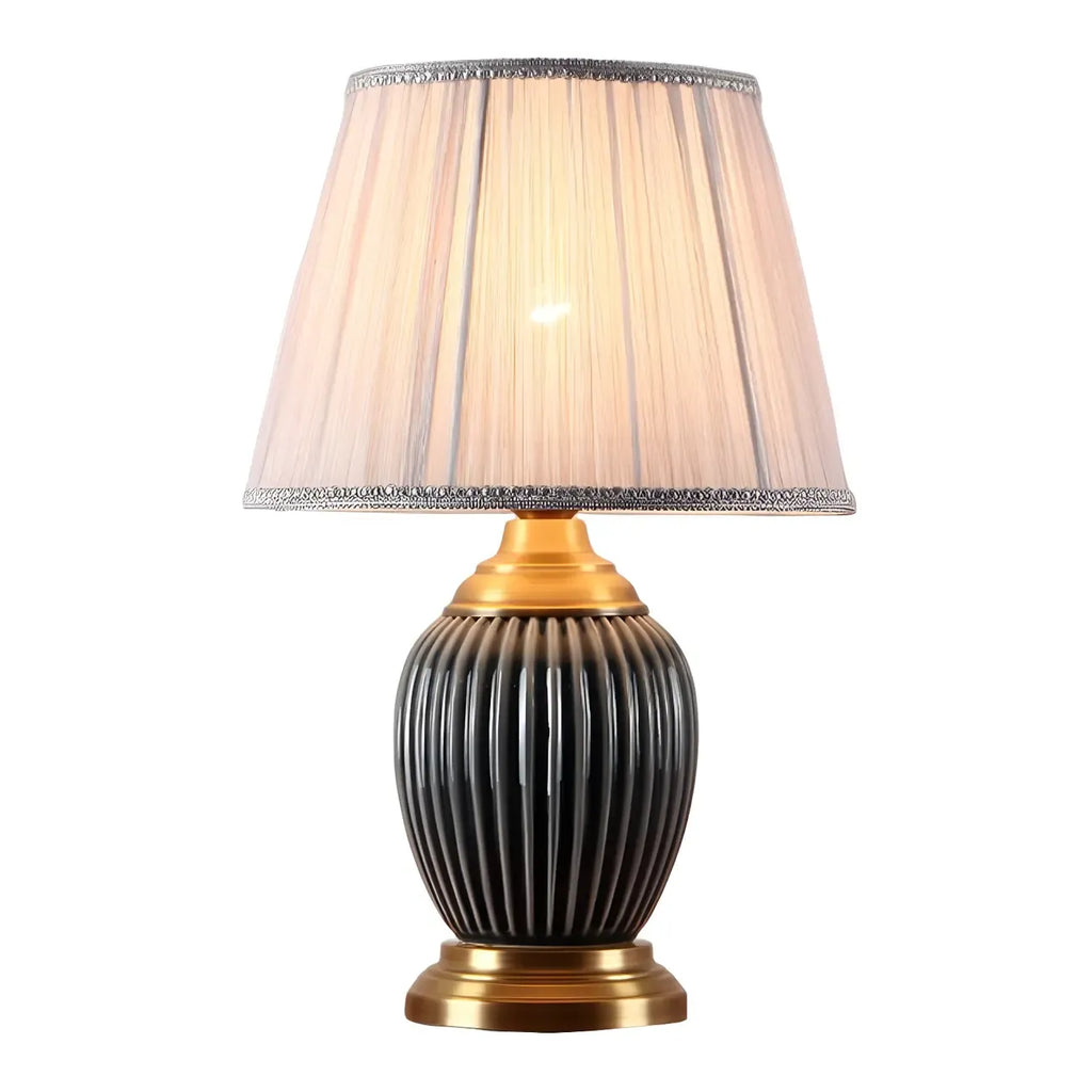 Elegant Barrel Fabric Shade Ceramic Table Lamp for Bedroom