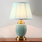 Elegant Barrel Fabric Shade Ceramic Table Lamp for Bedroom