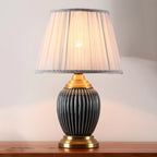 Elegant Barrel Fabric Shade Ceramic Table Lamp for Bedroom