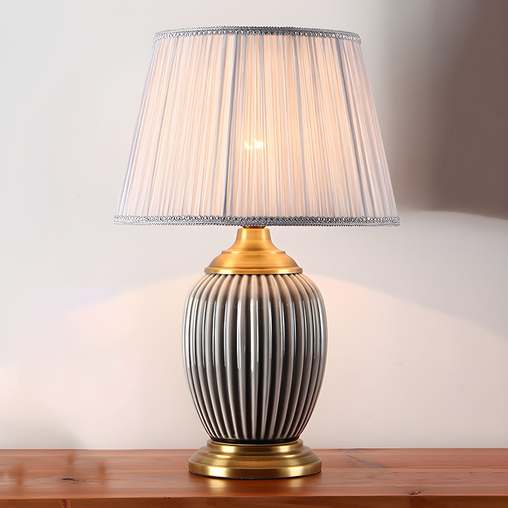 Elegant Barrel Fabric Shade Ceramic Table Lamp for Bedroom