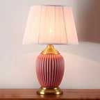 Elegant Barrel Fabric Shade Ceramic Table Lamp for Bedroom