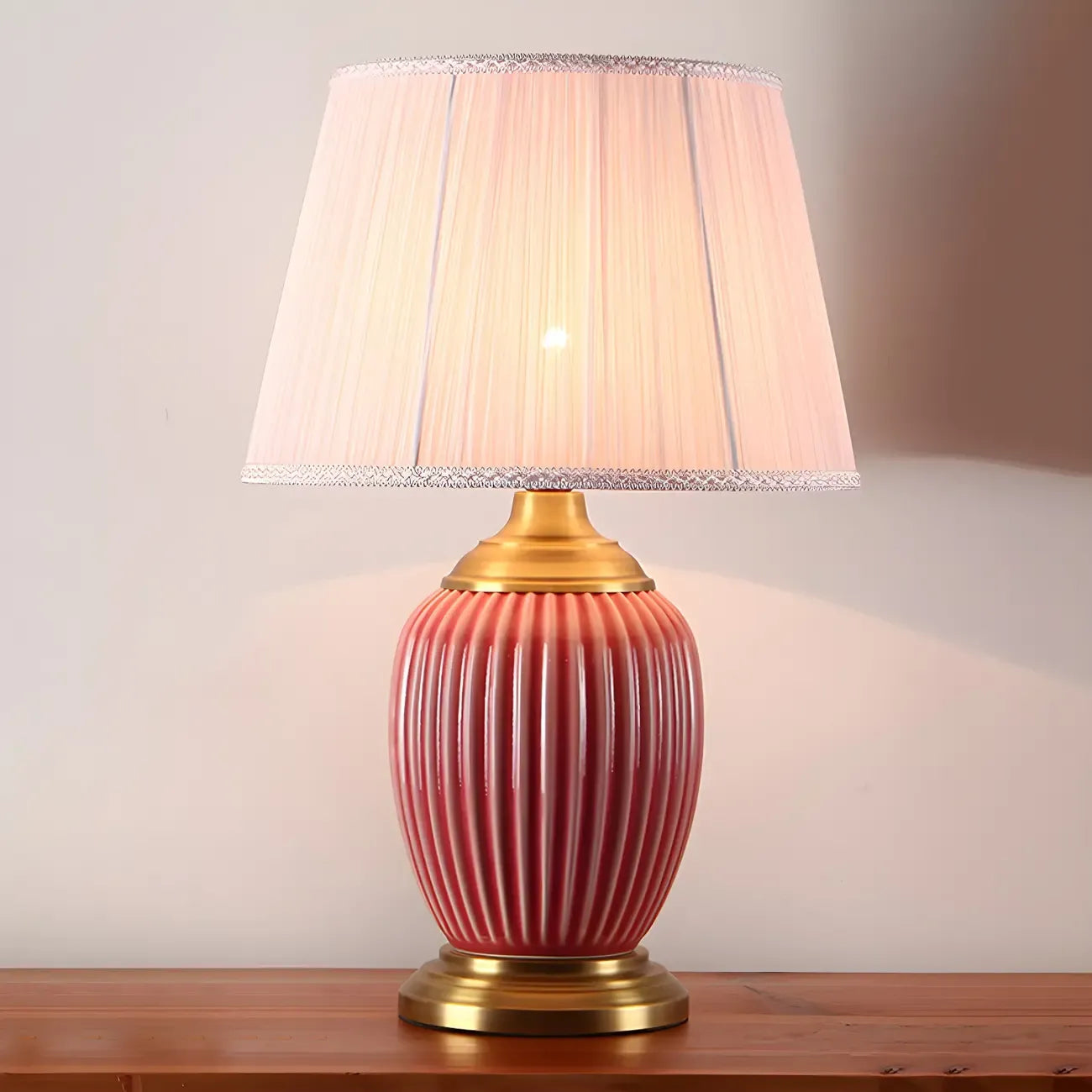 Elegant Barrel Fabric Shade Ceramic Table Lamp for Bedroom