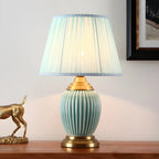 Elegant Barrel Fabric Shade Ceramic Table Lamp for Bedroom