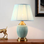 Elegant Barrel Fabric Shade Ceramic Table Lamp for Bedroom