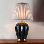 Elegant Barrel Fabric Shade Ceramic Table Lamp for Bedroom