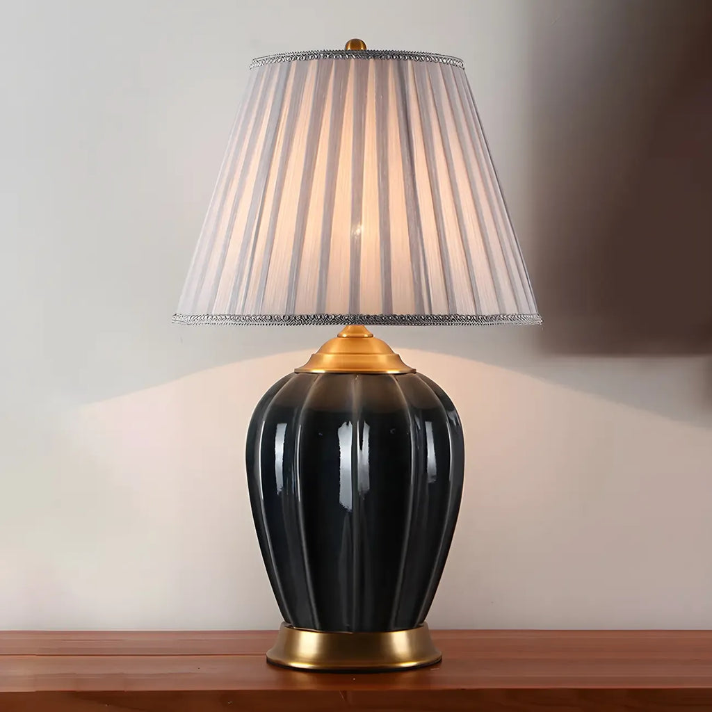 Elegant Barrel Fabric Shade Ceramic Table Lamp for Bedroom