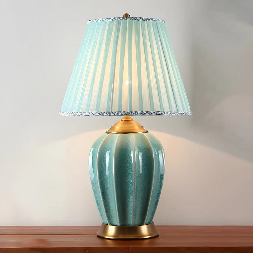 Elegant Barrel Fabric Shade Ceramic Table Lamp for Bedroom