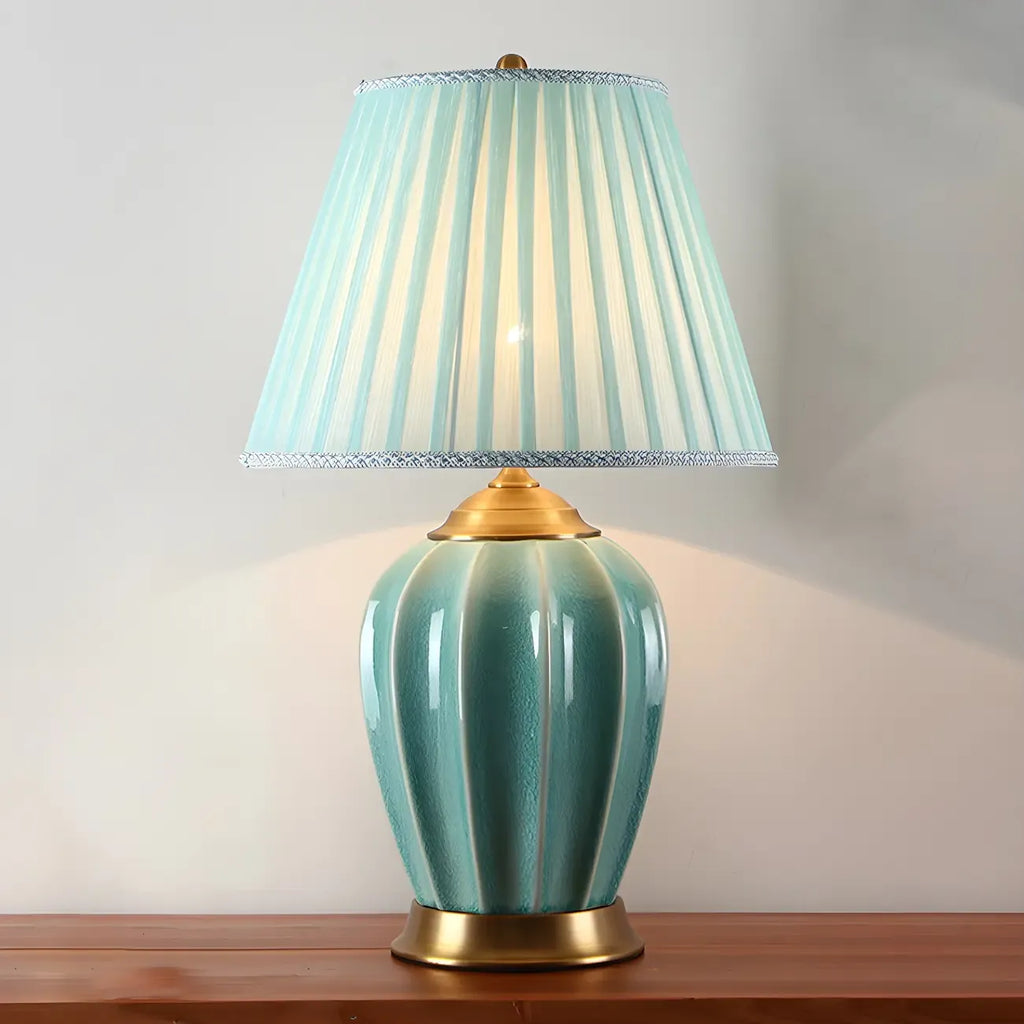 Elegant Barrel Fabric Shade Ceramic Table Lamp for Bedroom