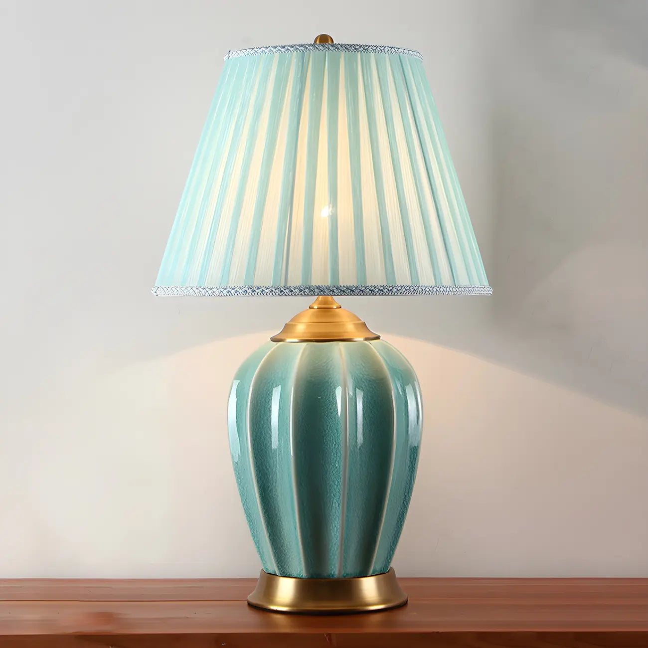 Elegant Barrel Fabric Shade Ceramic Table Lamp for Bedroom