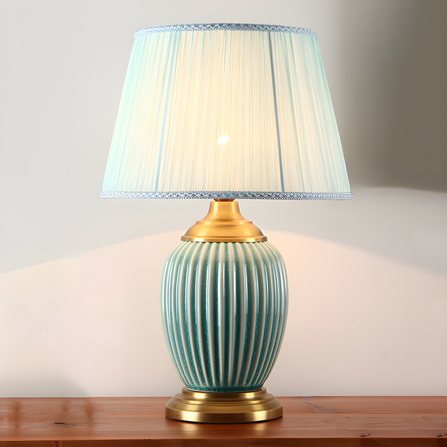 Elegant Barrel Fabric Shade Ceramic Table Lamp for Bedroom