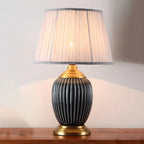 Elegant Barrel Fabric Shade Ceramic Table Lamp for Bedroom