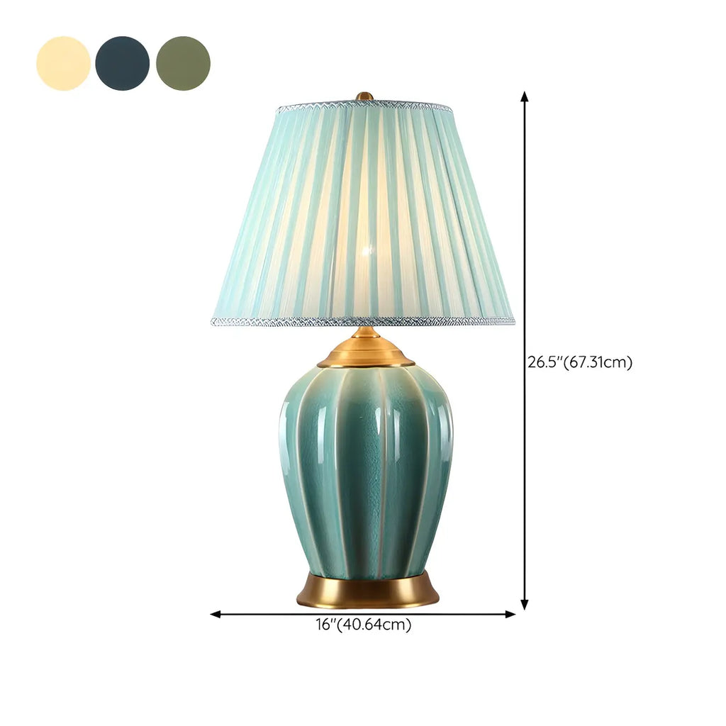 Elegant Barrel Fabric Shade Ceramic Table Lamp for Bedroom