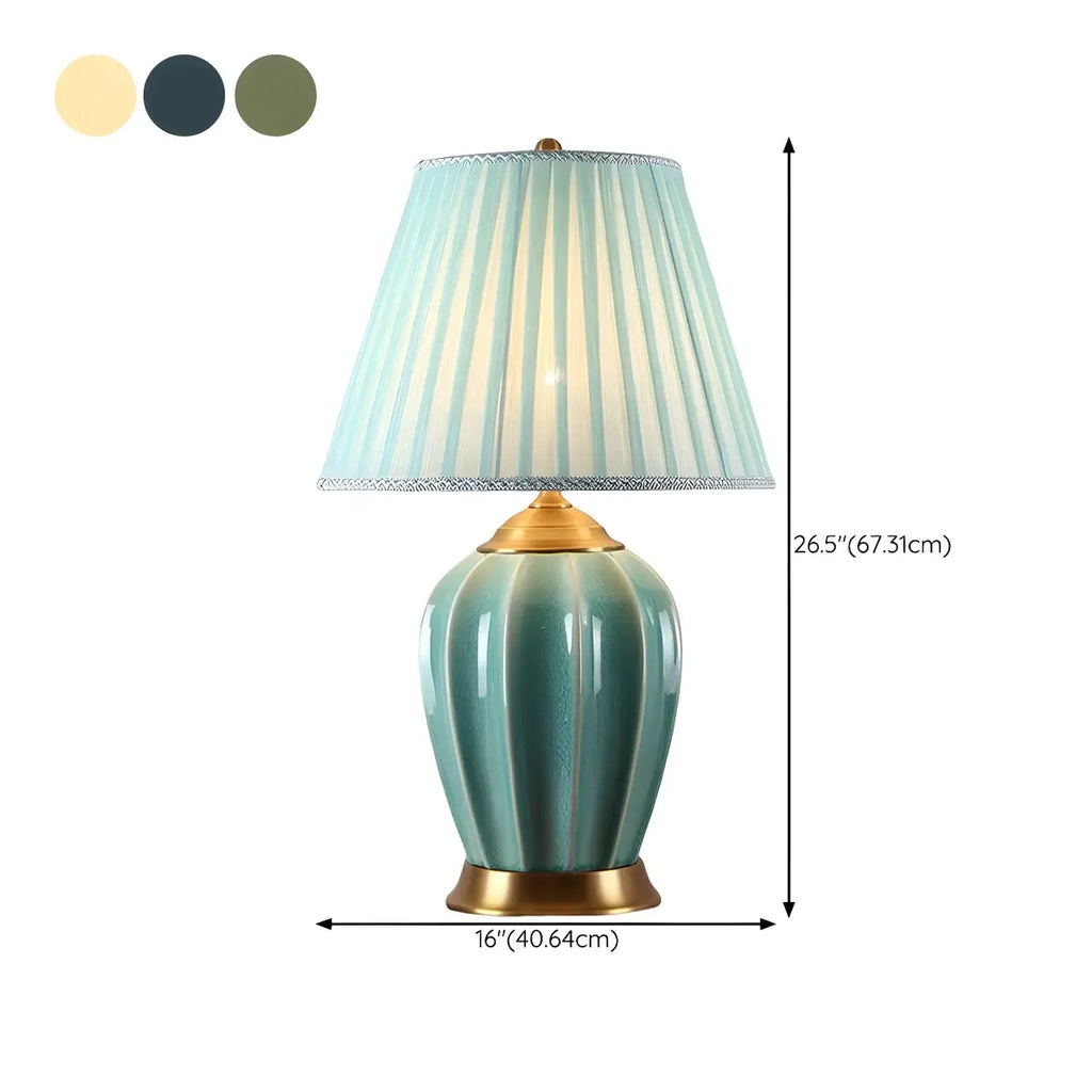 Elegant Barrel Fabric Shade Ceramic Table Lamp for Bedroom
