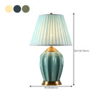 Elegant Barrel Fabric Shade Ceramic Table Lamp for Bedroom