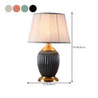 Elegant Barrel Fabric Shade Ceramic Table Lamp for Bedroom