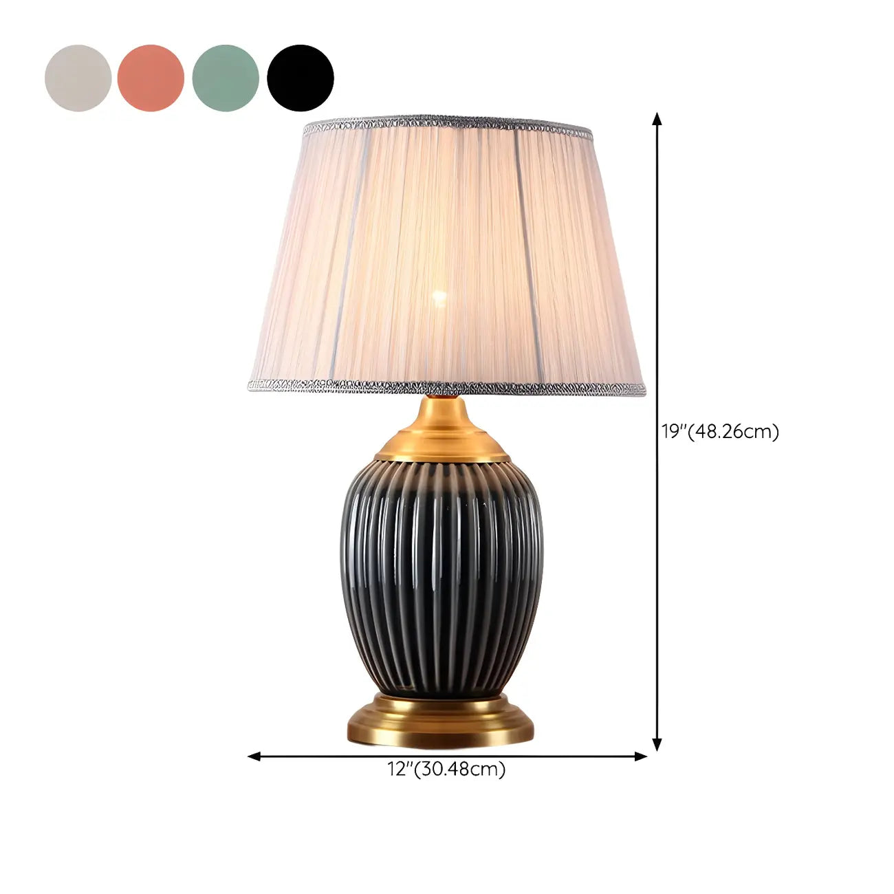Elegant Barrel Fabric Shade Ceramic Table Lamp for Bedroom