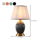 Elegant Barrel Fabric Shade Ceramic Table Lamp for Bedroom
