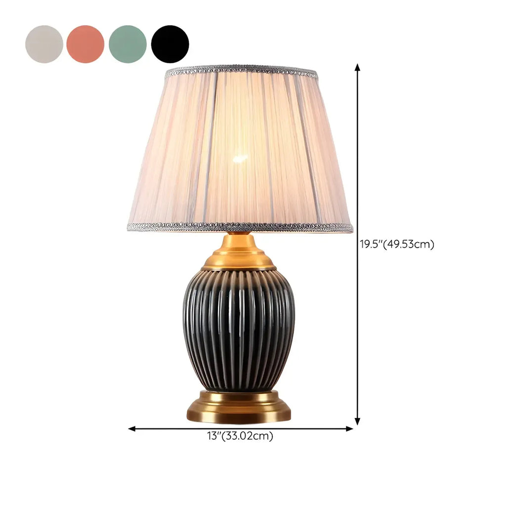 Elegant Barrel Fabric Shade Ceramic Table Lamp for Bedroom