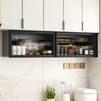 Grey Metal Floating Mounted Glass Kitchen China Cabinet