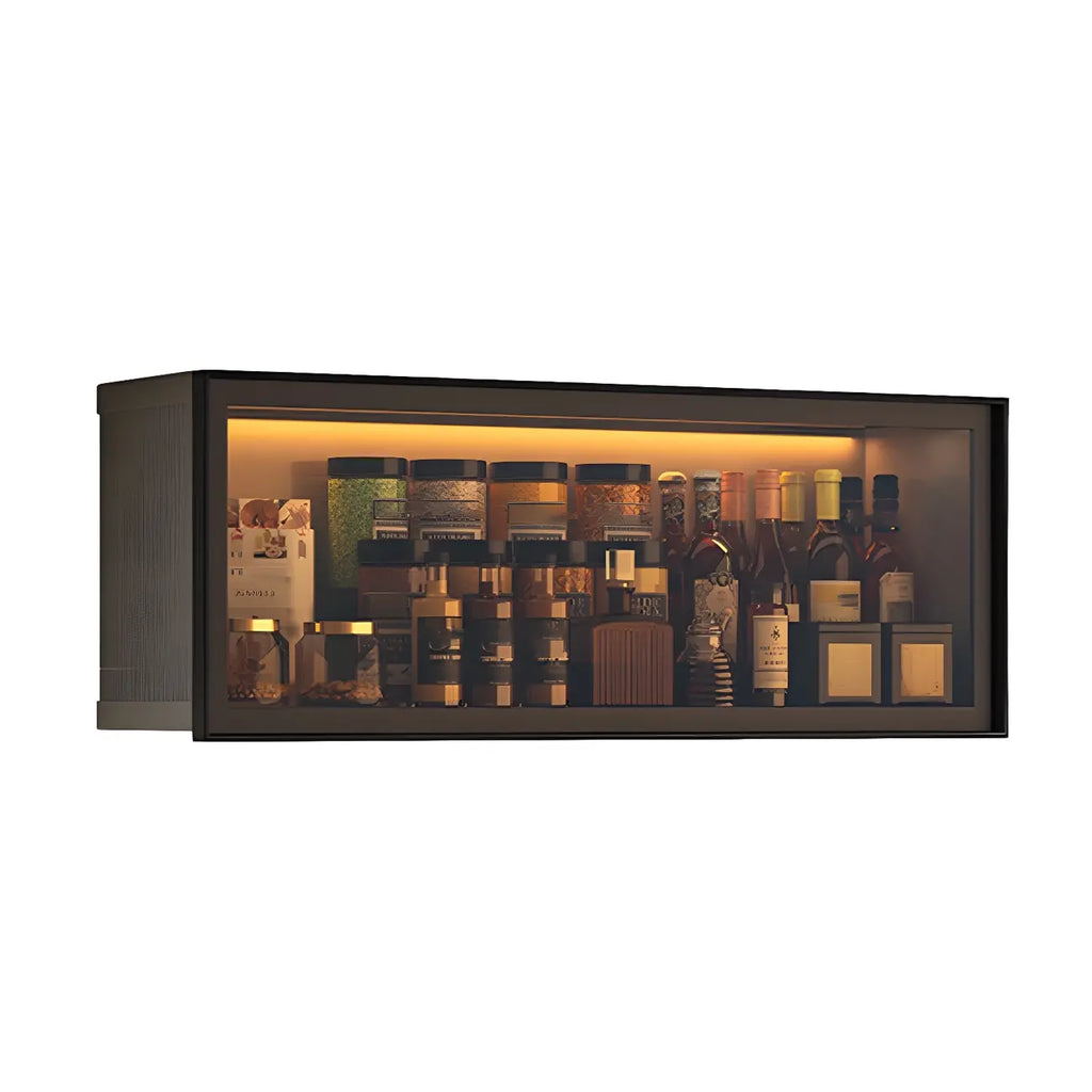 Grey Metal Floating Mounted Glass Kitchen China Cabinet