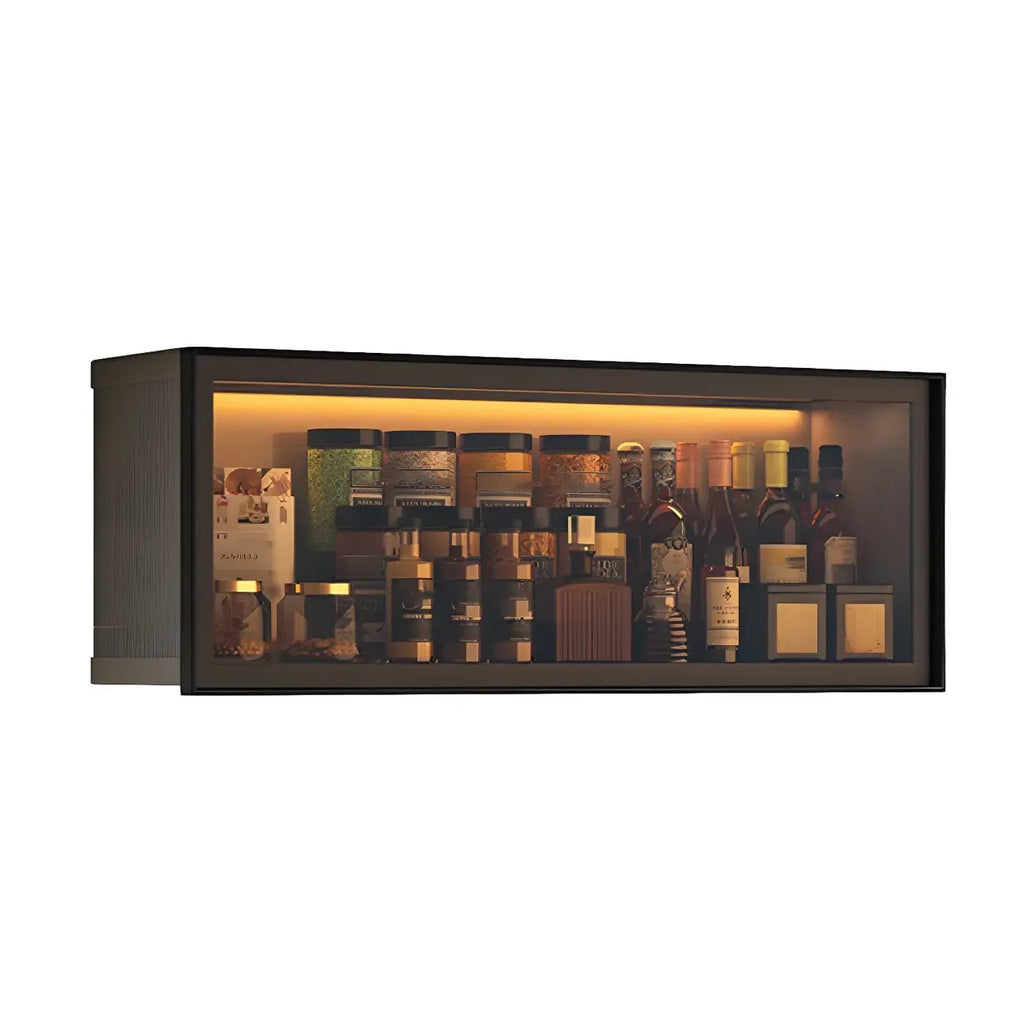 Grey Metal Floating Mounted Glass Kitchen China Cabinet