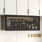 Grey Metal Floating Mounted Glass Kitchen China Cabinet