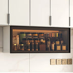Grey Metal Floating Mounted Glass Kitchen China Cabinet