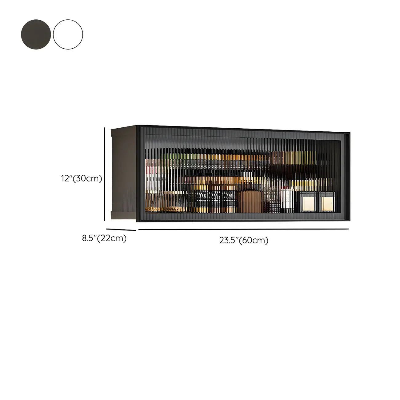 Grey Metal Floating Mounted Glass Kitchen China Cabinet