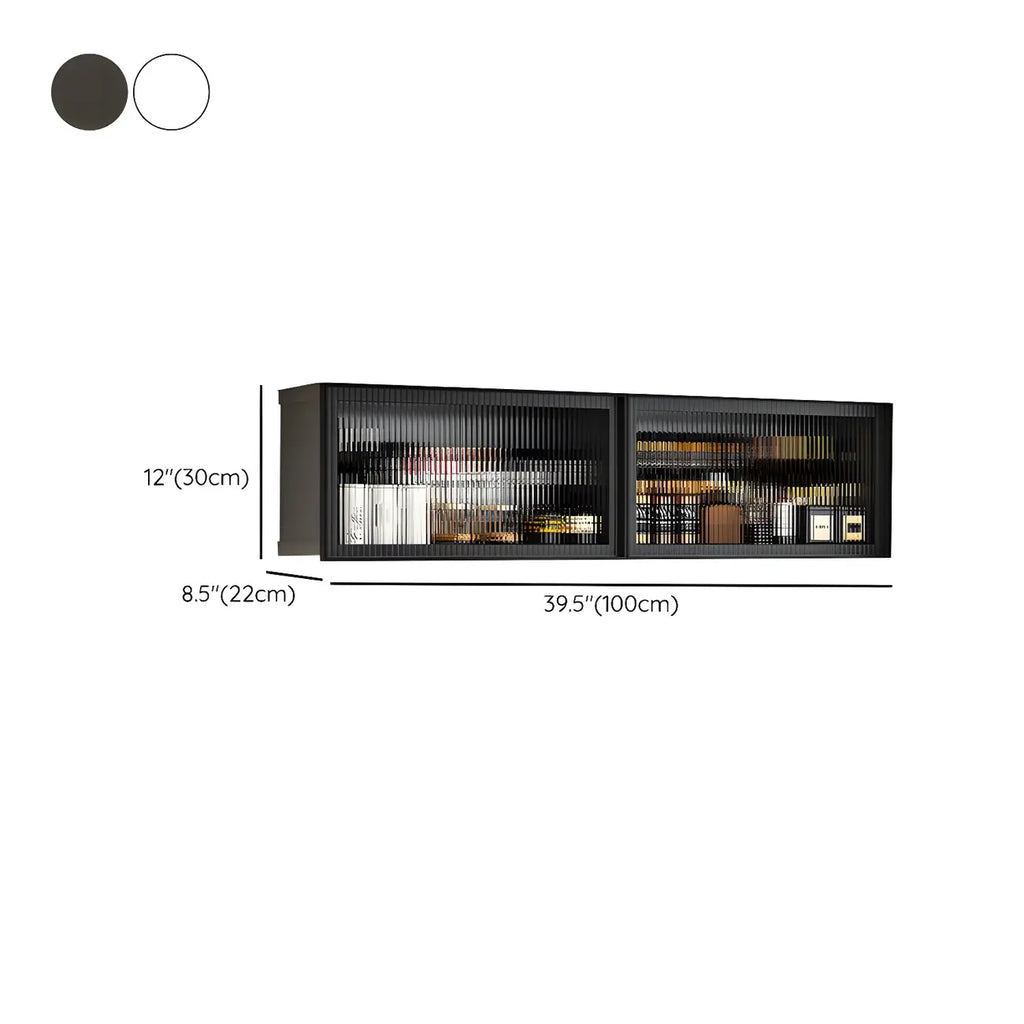 Grey Metal Floating Mounted Glass Kitchen China Cabinet
