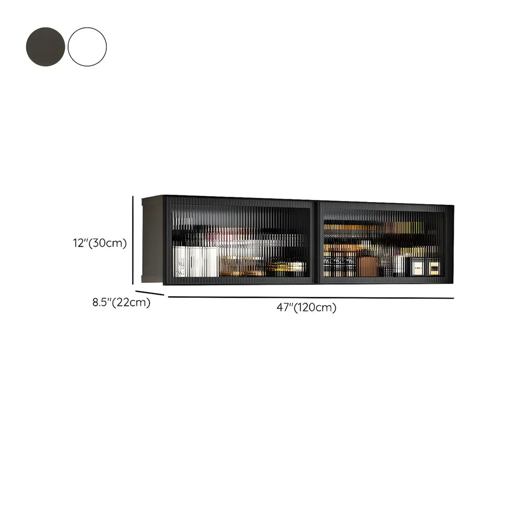 Grey Metal Floating Mounted Glass Kitchen China Cabinet