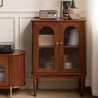 Brown Wood Glass Door Short China Cabinet with Light