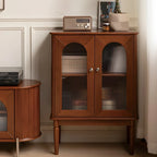 Brown Wood Glass Door Short China Cabinet with Light