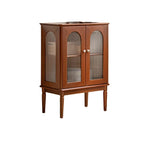 Brown Wood Glass Door Short China Cabinet with Light