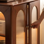 Brown Wood Glass Door Short China Cabinet with Light