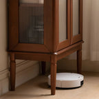 Brown Wood Glass Door Short China Cabinet with Light