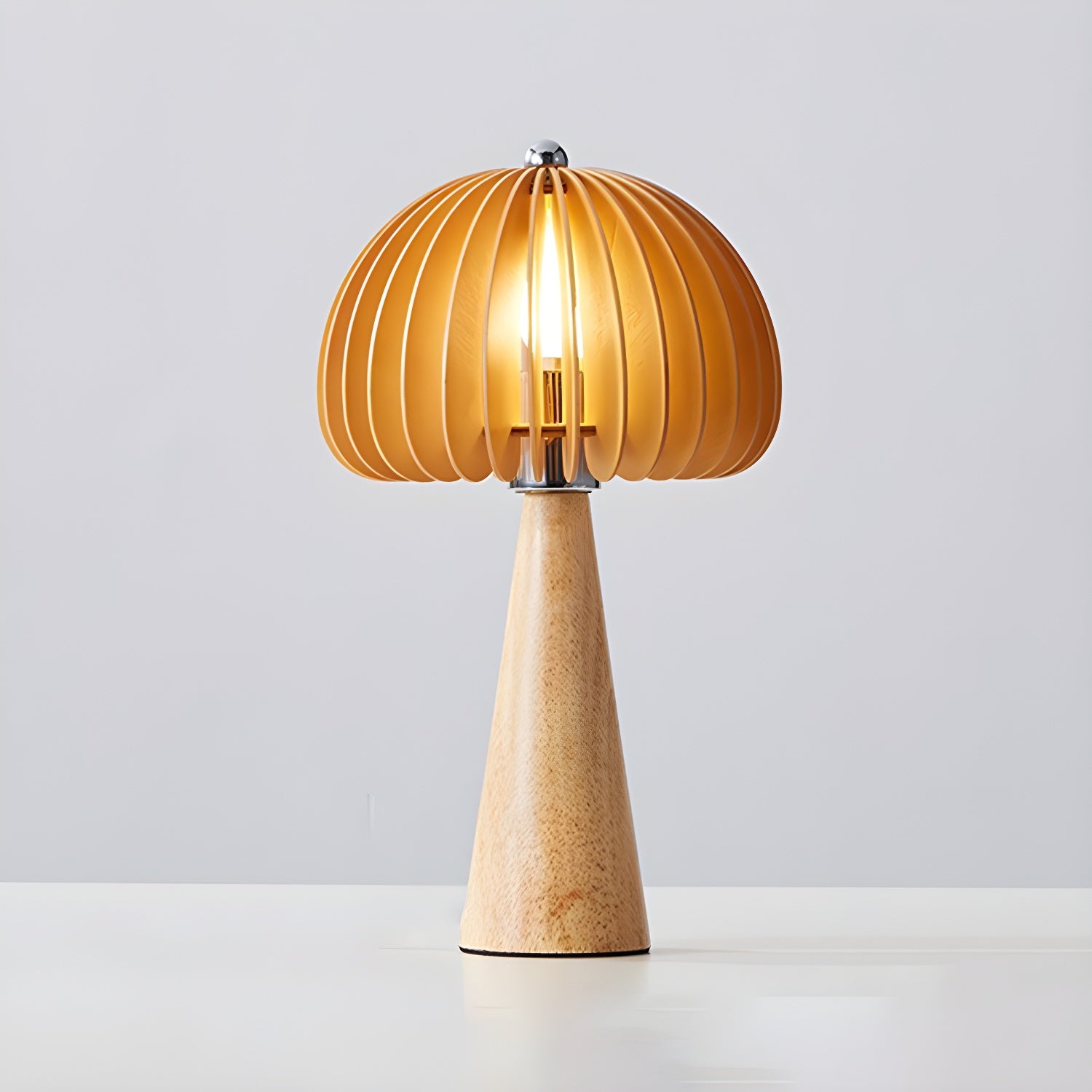 Art Deco Yellow Wooden Mushroom-Shaped LED Table Lamp