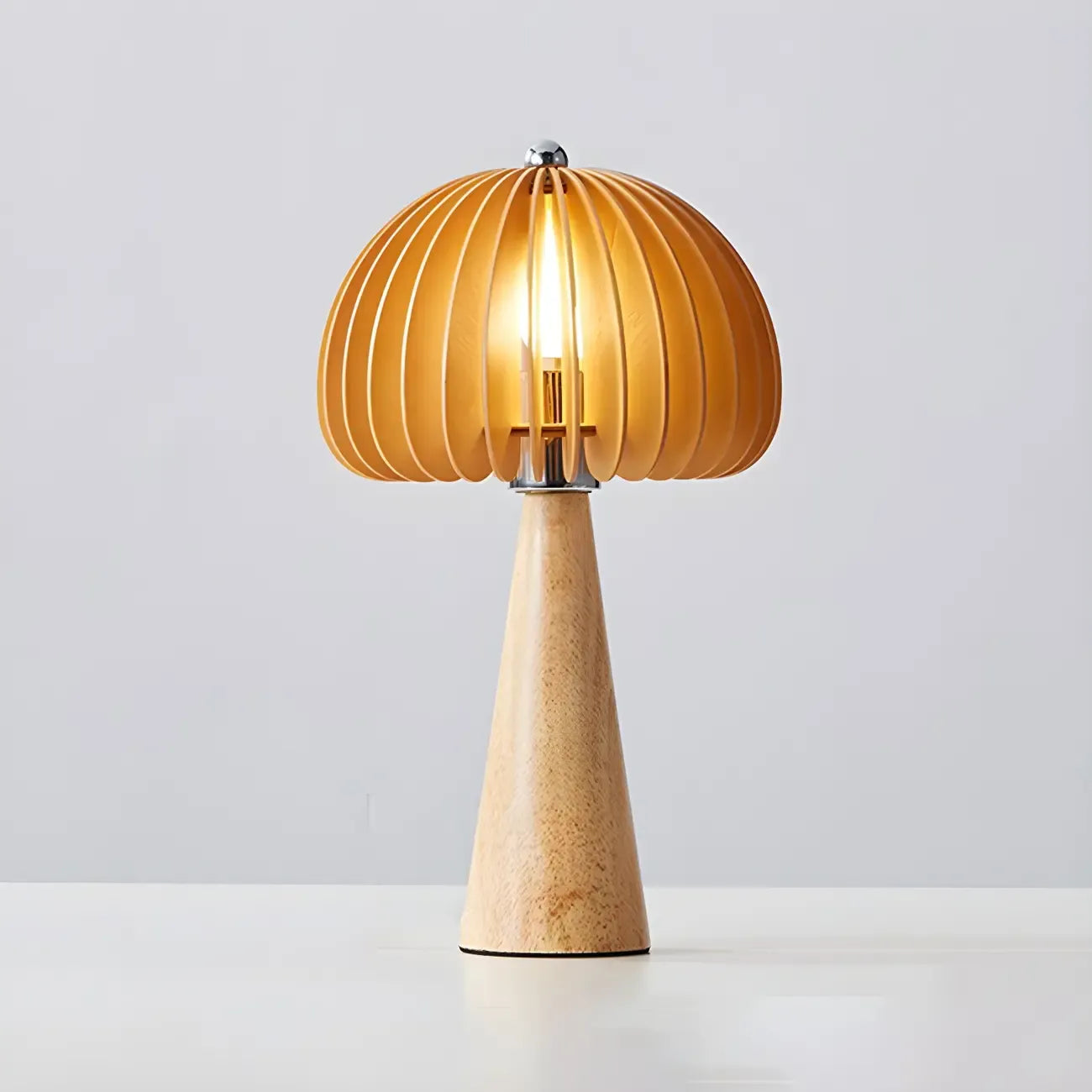 Art Deco Yellow Wooden Mushroom-Shaped LED Table Lamp