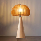 Art Deco Yellow Wooden Mushroom-Shaped LED Table Lamp