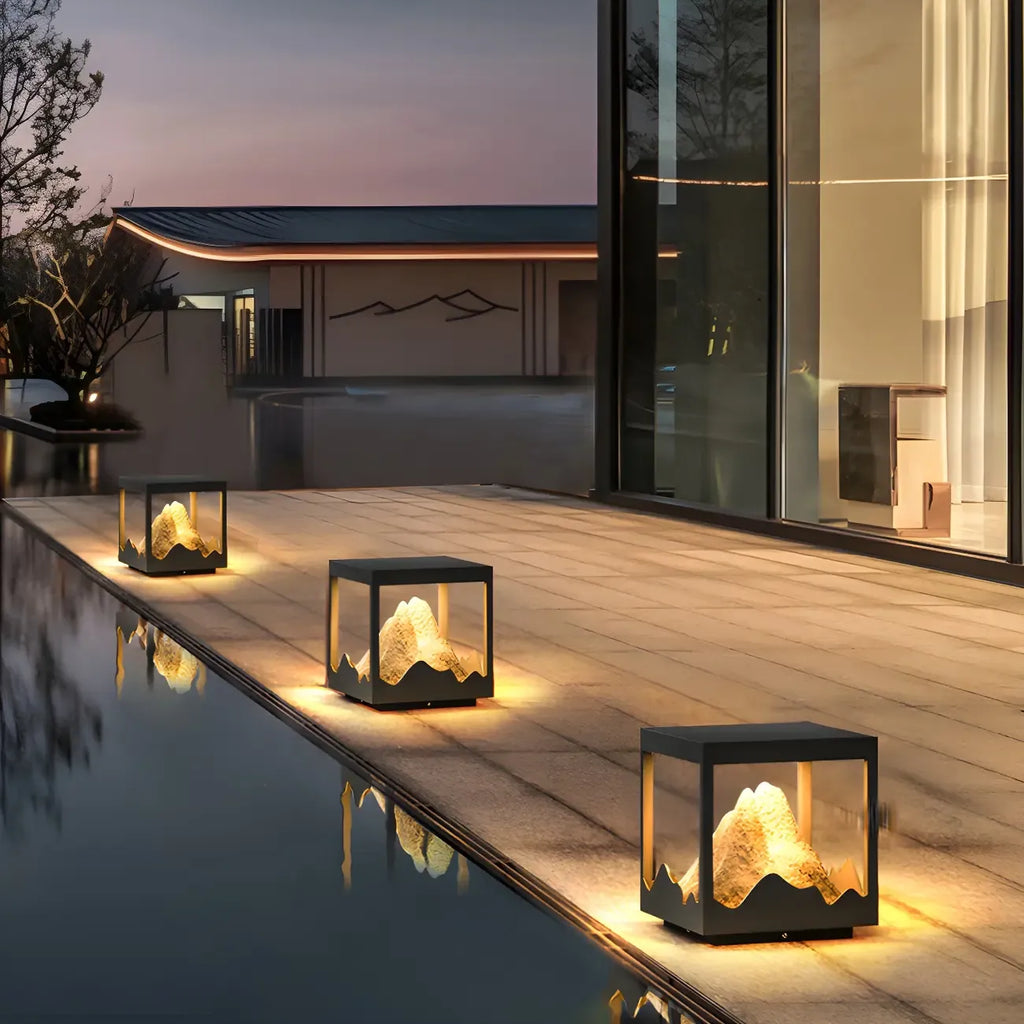 Mountain Silhouette Warm Light Outdoor Post Lights