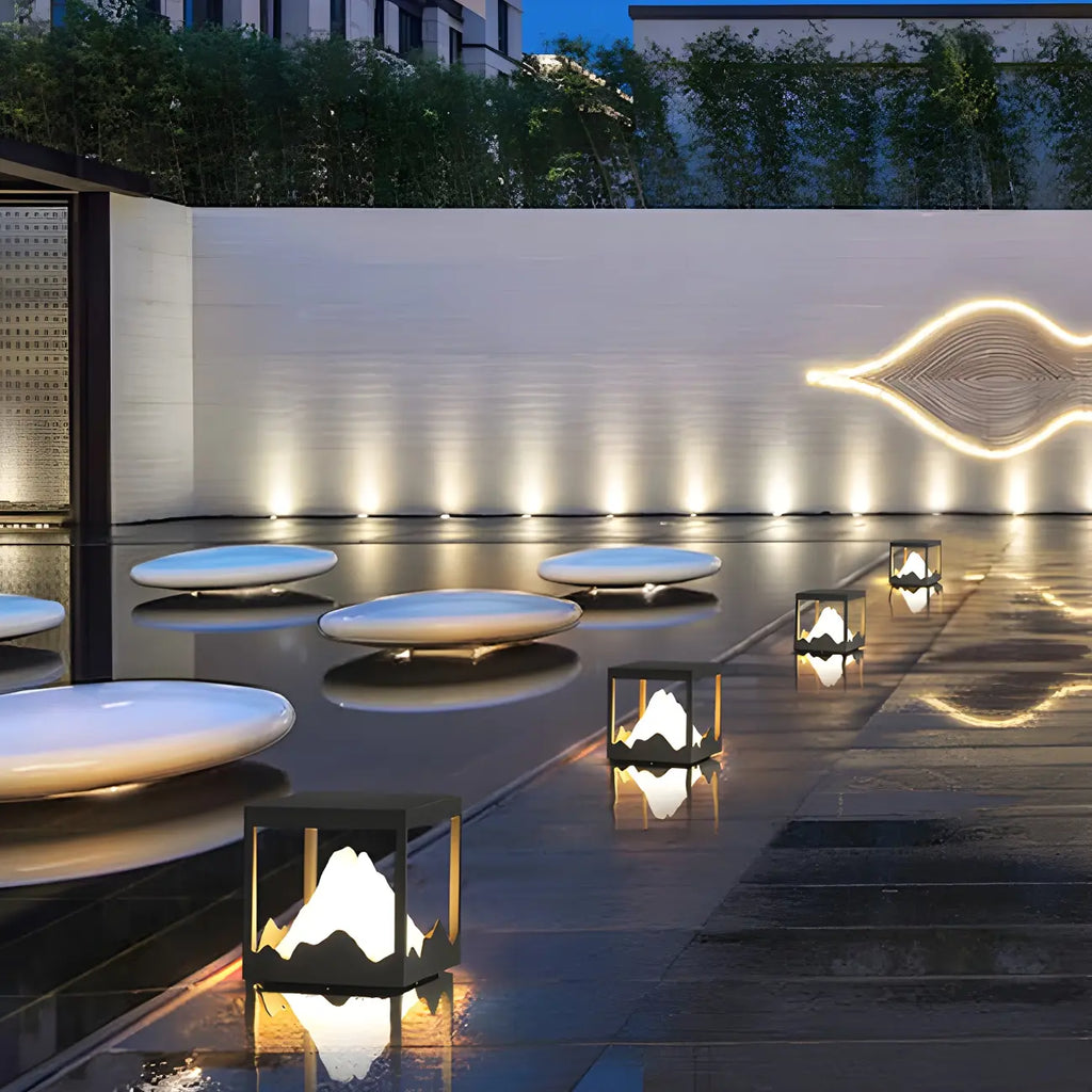 Mountain Silhouette Warm Light Outdoor Post Lights