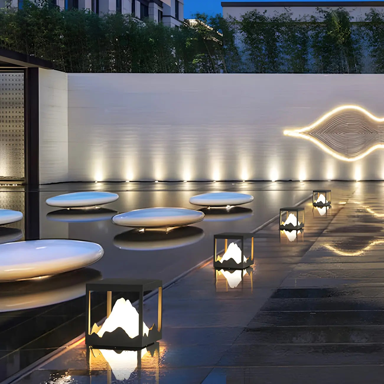 Mountain Silhouette Warm Light Outdoor Post Lights