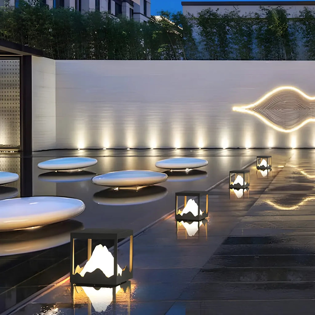 Mountain Silhouette Warm Light Outdoor Post Lights