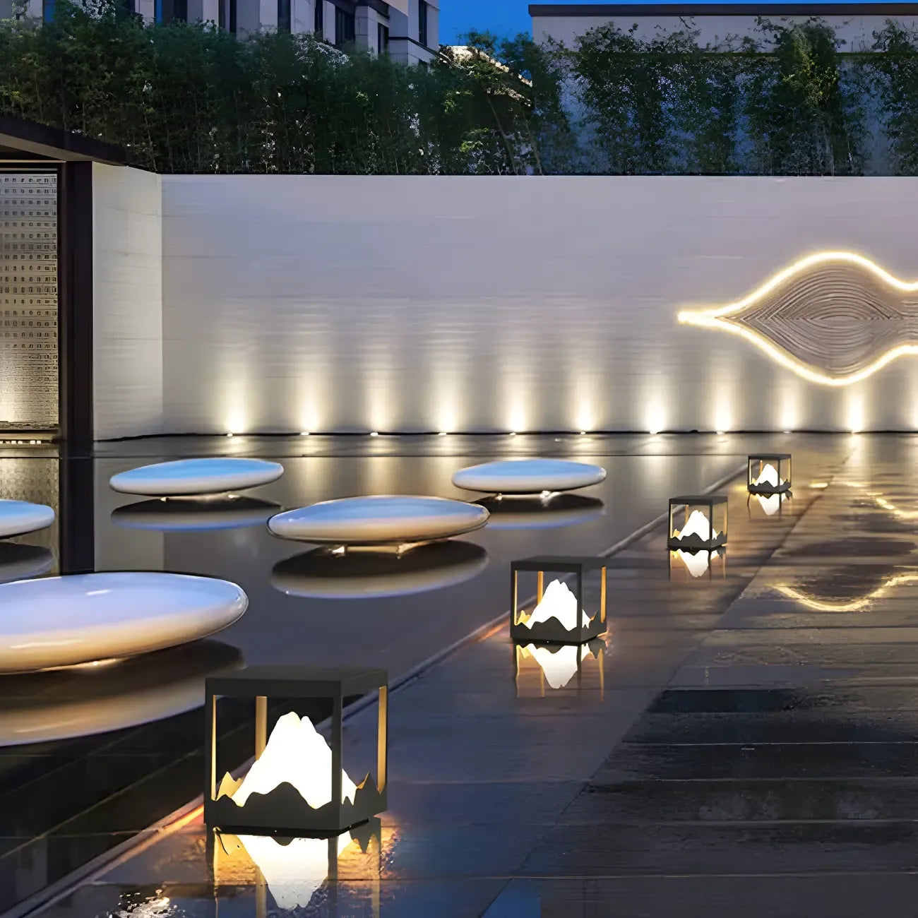 Mountain Silhouette Warm Light Outdoor Post Lights